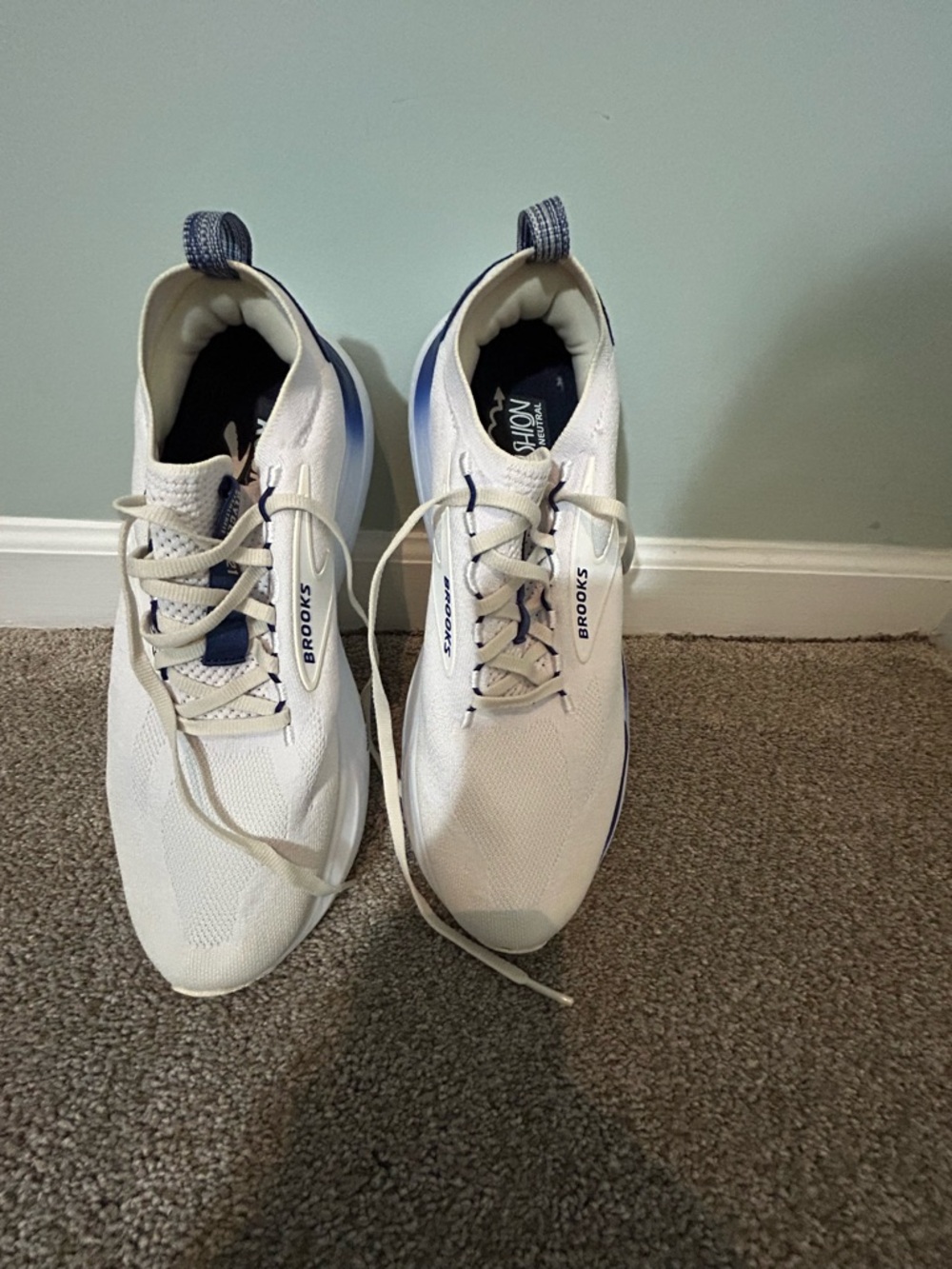 Brooks White Athletic Shoes with Blue Accents